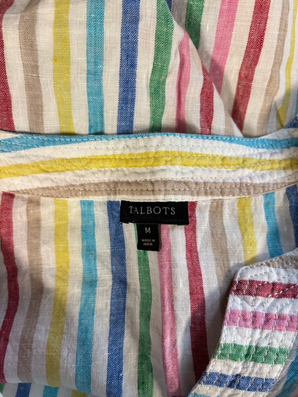 Talbots colorful rainbow striped sleeveless V neck Spring linen tank top size M - Picture 10 of 11